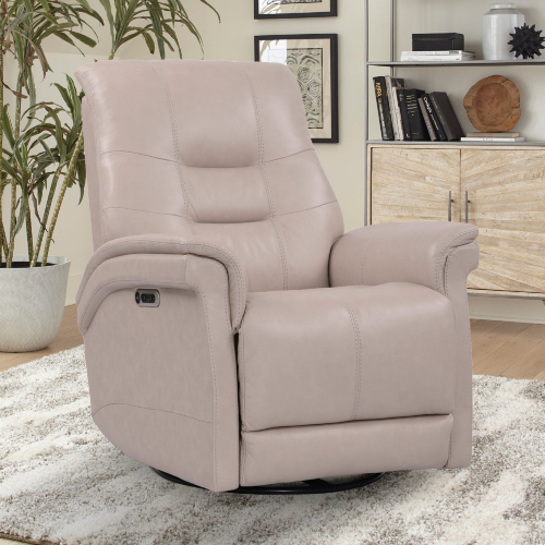 Carnegie Power Cordless Swivel Glider Recliner in Linen Top Grain Leather