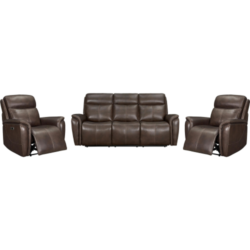 Cascade 3 Piece Power Reclining Sofa Set in Auburn Brown Leather