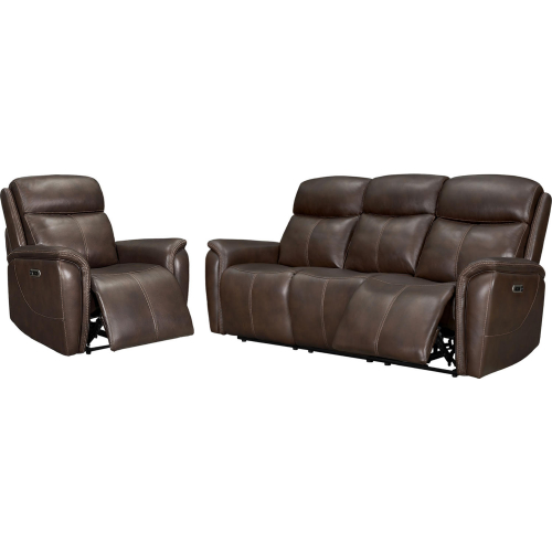 Cascade 3 Piece Power Reclining Sofa Set in Auburn Brown Leather