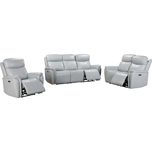 Cascade 3 Piece Power Reclining Sofa Set in Seamist Pale Blue Grey Leather