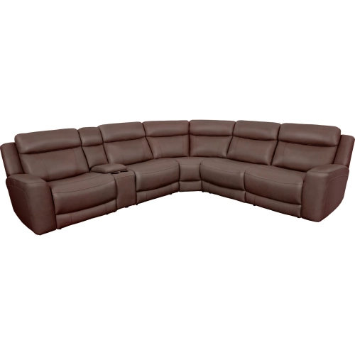 Calgary 6 Piece Power Reclining Sectional Sofa in Autumn Umber Brown Top Grain Leather
