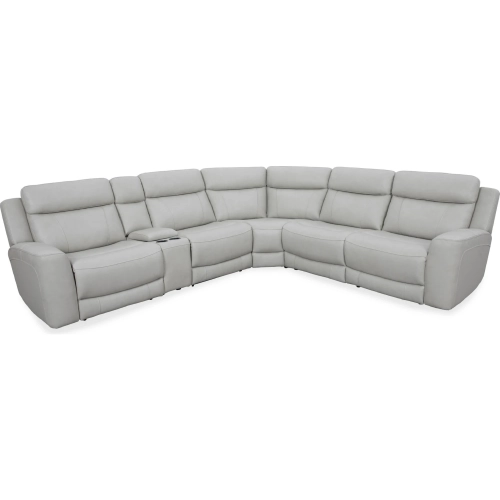 Calgary 6 Piece Power Reclining Sectional Sofa in Stone Cream Top Grain Leather