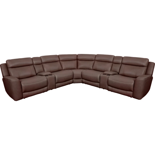 Calgary 7 Piece Power Reclining Sectional Sofa in Autumn Umber Brown Top Grain Leather
