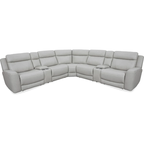 Calgary 7 Piece Power Reclining Sectional Sofa in Stone Cream Top Grain Leather
