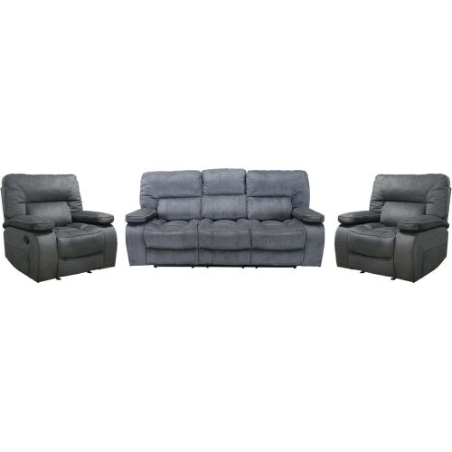 Chapman 3 Piece Manual Reclining Sofa Set in Polo Grey Chenille Fabric