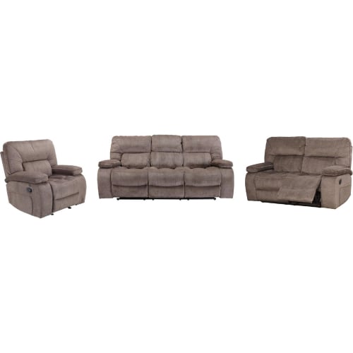 Chapman 3 Piece Manual Reclining Sofa Set in Kona Brown Chenille Fabric