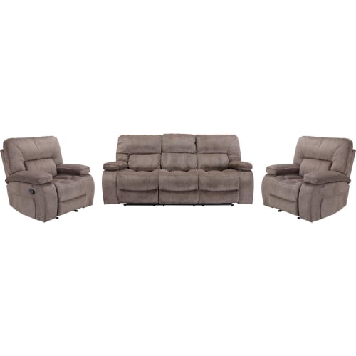 Chapman 3 Piece Manual Reclining Sofa Set in Kona Brown Chenille Fabric