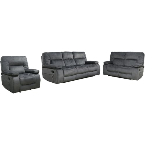 Chapman 3 Piece Manual Reclining Sofa Set in Polo Grey Chenille Fabric