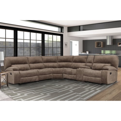 Chapman 6 Piece Manual Reclining Sectional Sofa in Kona Brown Fabric