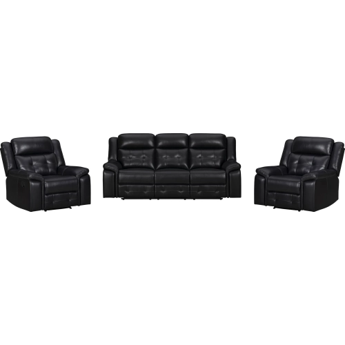 Clayton Sofa and 2 Recliners in Phantom Black Leatherette