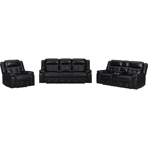 Clayton Sofa Loveseat and Recliner in Phantom Black Leatherette
