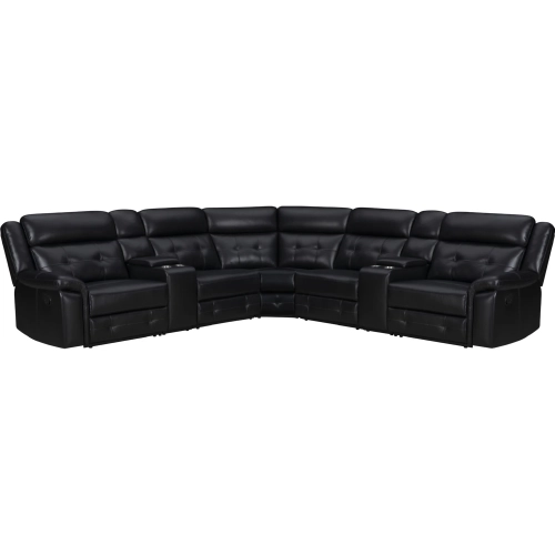 Clayton 7 Piece Manual Reclining Sectional Sofa in Phantom Black Leatherette