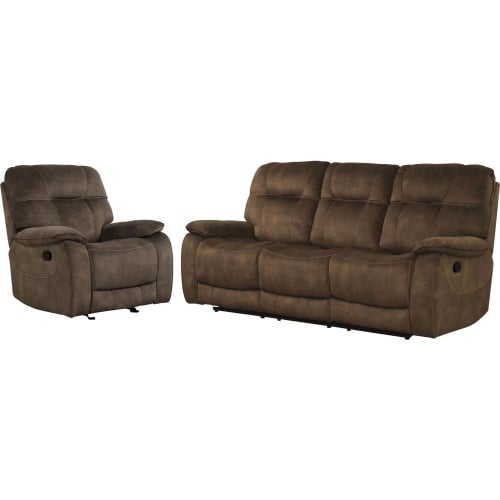 Cooper 2 Piece Manual Reclining Sofa Set in Shadow Brown Fabric