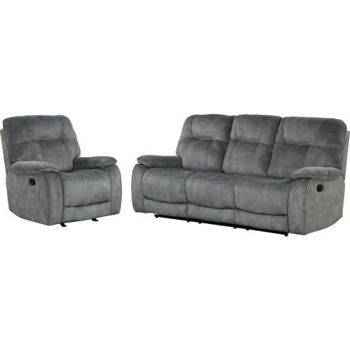 Cooper 2 Piece Manual Reclining Sofa Set in Shadow Grey Fabric