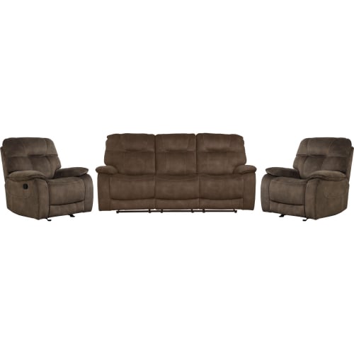 Cooper 3 Piece Manual Reclining Sofa Set in Shadow Brown Fabric