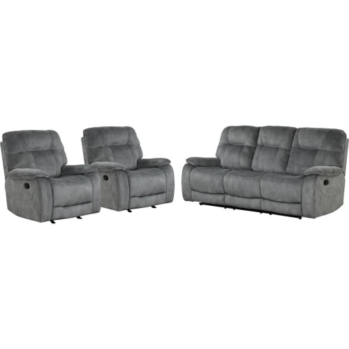 Cooper 3 Piece Manual Reclining Sofa Set in Shadow Grey Fabric