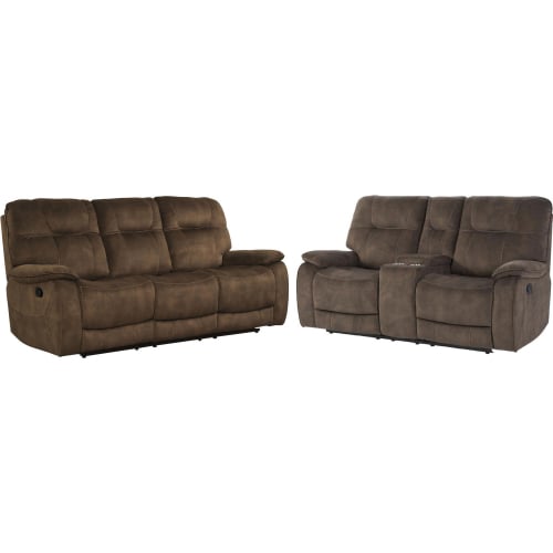 Cooper 2 Piece Manual Reclining Sofa Set in Shadow Brown Fabric