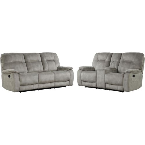 Cooper 2 Piece Manual Reclining Sofa Set in Shadow Natural Beige Fabric