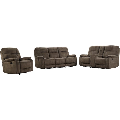 Cooper 3 Piece Manual Reclining Sofa Set in Shadow Brown Fabric