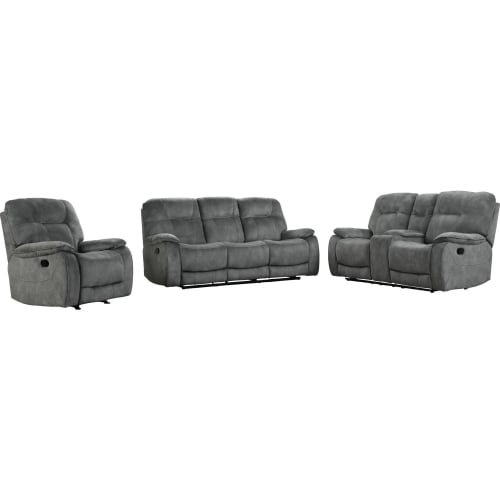 Cooper 3 Piece Manual Reclining Sofa Set in Shadow Grey Fabric