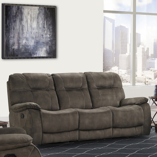 Cooper Manual Triple Reclining Sofa in Shadow Brown Fabric