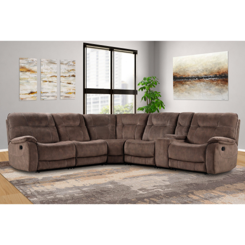 Cooper 6 Piece Modular Manual Reclining Sectional Sofa in Brown Fabric