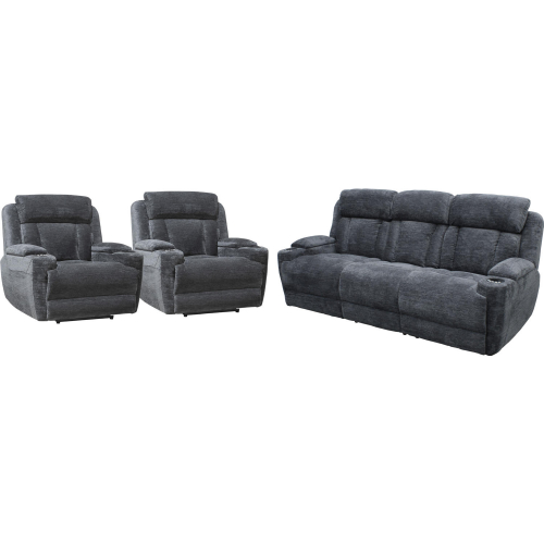 Dalton Power Reclining Sofa & Two Recliners Set in Charcoal Gray Fabric