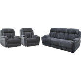 Dalton Power Reclining Sofa & Two Recliners Set in Charcoal Gray Fabric