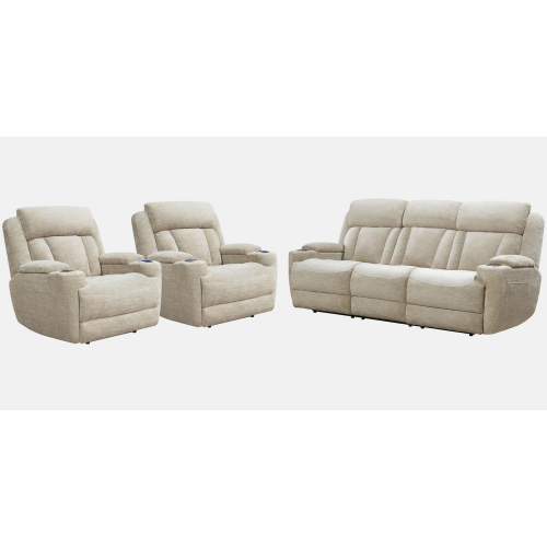 Dalton Power Reclining Sofa & Two Recliners Set in Fawn Neutral Fabric