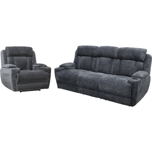 Dalton Power Reclining Sofa & Recliner Set in Charcoal Gray Fabric