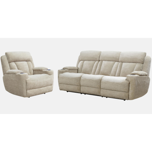 Dalton Power Reclining Sofa & Recliner Set in Fawn Neutral Fabric