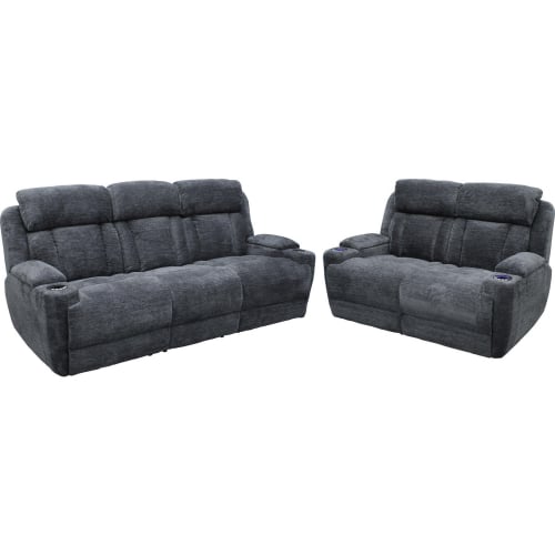 Dalton Power Reclining Sofa & Loveseat Set in Charcoal Gray Fabric