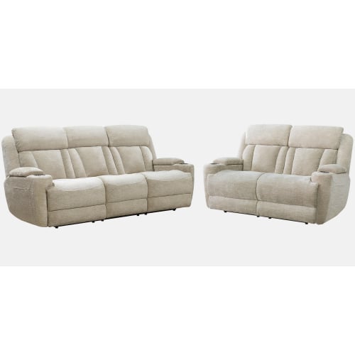 Dalton Power Reclining Sofa & Loveseat Set in Fawn Neutral Fabric