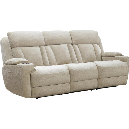 Dalton Power Reclining Sofa w/ Drop Down Console in Fawn Neutral Fabric