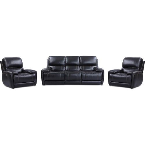 Empire Power Reclining Sofa & Two Recliners Set in Blackberry Top Grain Leather