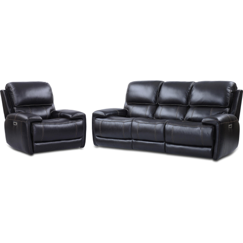 Empire Power Reclining Sofa & Recliner Set in Blackberry Top Grain Leather