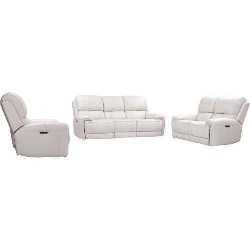 Empire Power Reclining Sofa Loveseat & Recliner Set in Ivory Top Grain Leather