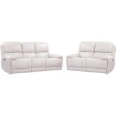 Empire Power Reclining Sofa & Loveseat Set in Ivory Top Grain Leather