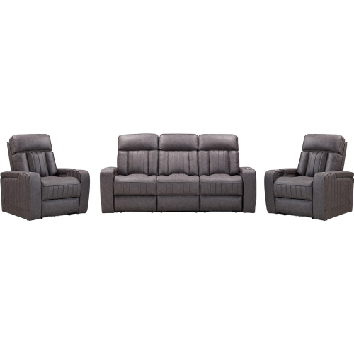 Equinox Power Reclining Sofa & Two Recliners Set in Mercury Dark Grey Fabric