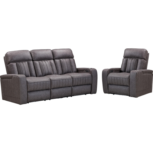 Equinox Power Reclining Sofa & Recliner Set in Mercury Dark Grey Fabric