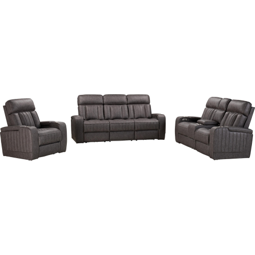 Equinox Power Reclining Sofa, Loveseat & Recliner Set in Mercury Dark Grey Fabric