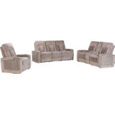 Equinox Power Reclining Sofa, Loveseat & Recliner Set in Mushroom Tan Fabric