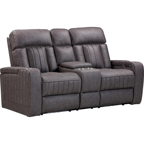 Equinox Power Console Loveseat in Mercury Dark Grey Fabric