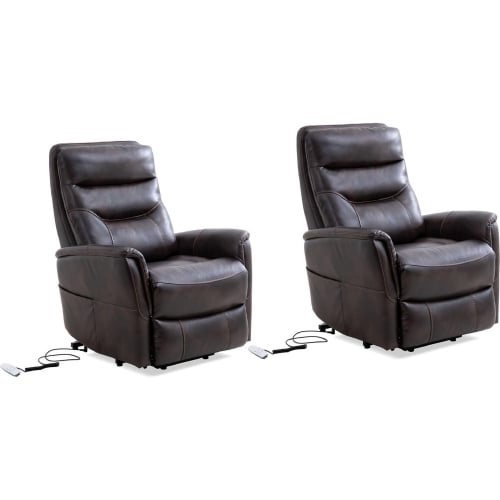 Gemini Power Lift Recliner w/ Articulating Headrest in Truffle Brown Fabric (Set of 2)