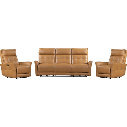 Gershwin Power Reclining Sofa & Two Recliners Set in Butterscotch Brown Top Grain Leather