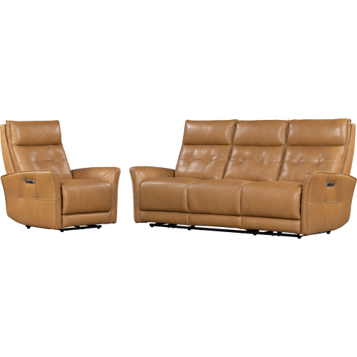 Gershwin Power Reclining Sofa & Recliner Set in Butterscotch Brown Top Grain Leather