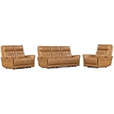 Gershwin Power Reclining Sofa Set in Lucca Butterscotch Brown Top Grain Leather