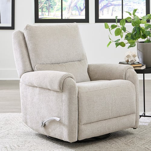 Gentry Manual Swivel Glider Recliner in Mist Beige Fabric