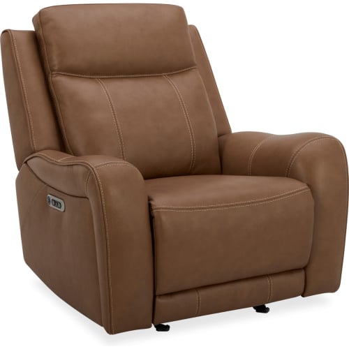 Haywood Power Glider Recliner in Butternut Brown Leather