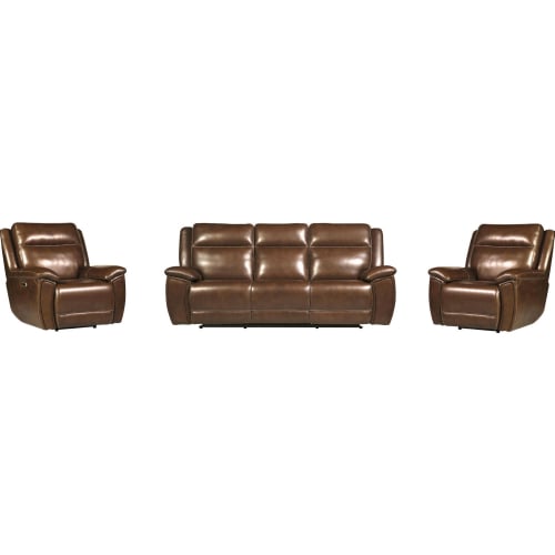 Jameson Power Reclining Zero Gravity Sofa & Two Recliners Set in Hickory Brown Leather